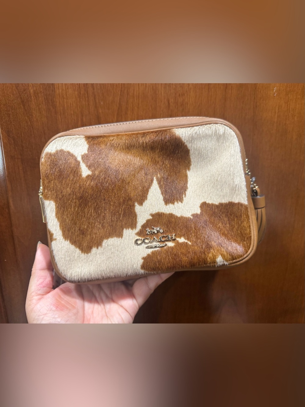 Coach Mini Carey Crossbody Bag Haircalf With Cow Print CEK71 Gold/Cow Multi NWT - Picture 2 of 11